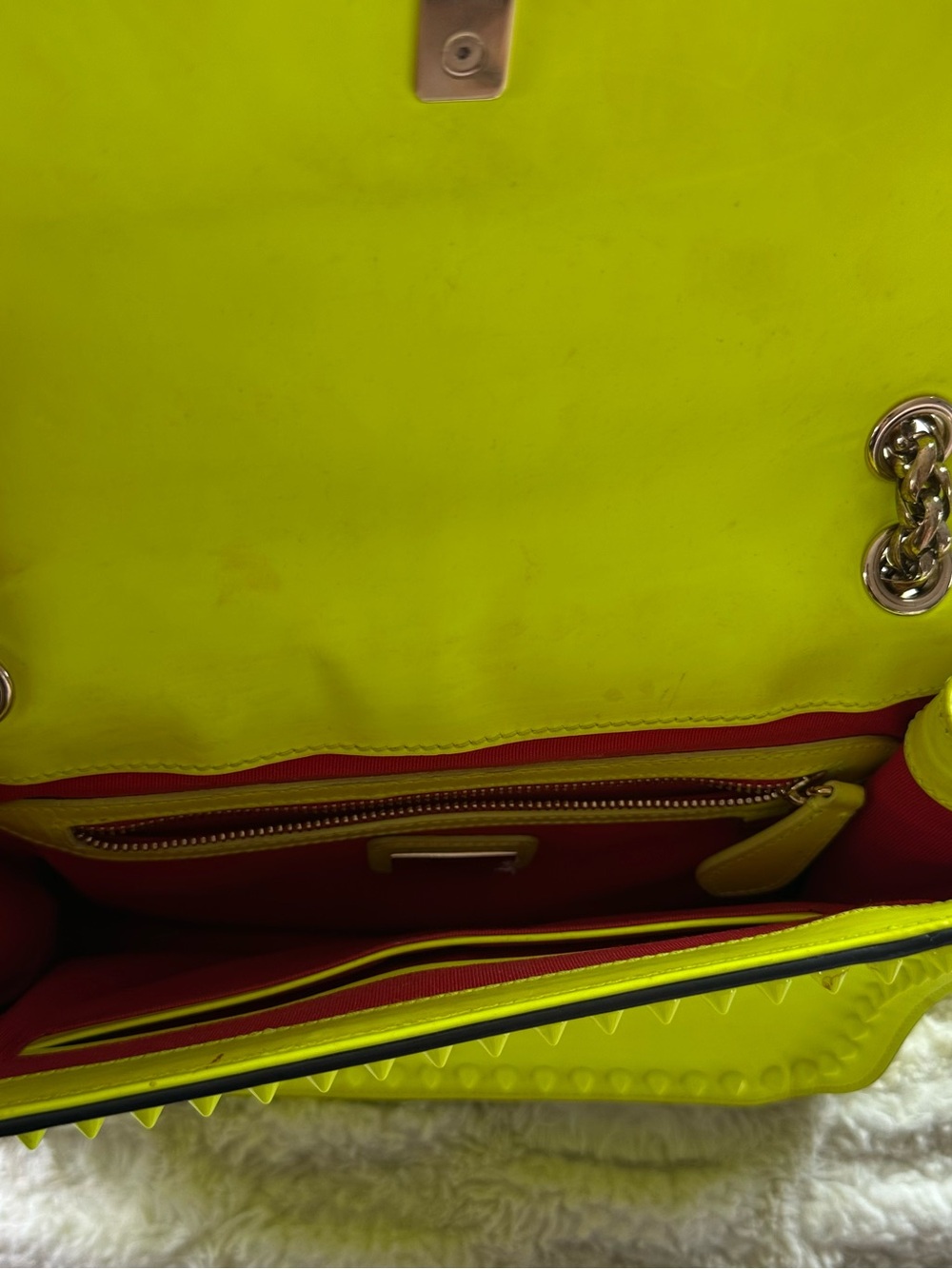 Christian Louboutin Sweet Charity studded leather neon yellow handbag - Picture 8 of 13
